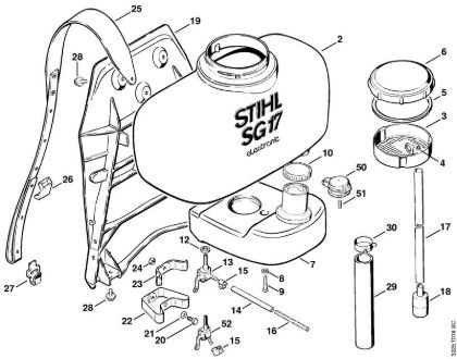 Pulverizadores (SR) SG 17 L Recipiente com tanque, Placa traseira da marca Stihl