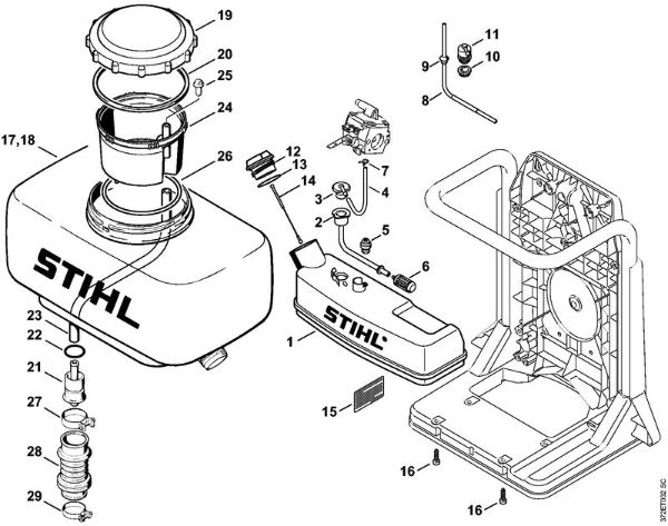 Pulverizadores (SR) SR 340 Tanque de combustível, Recipiente da marca Stihl