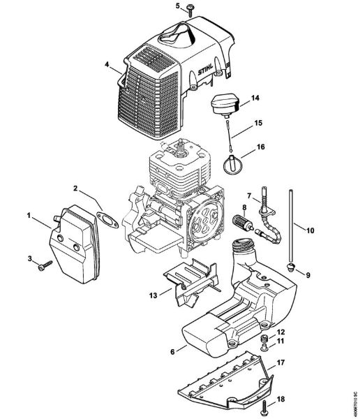 Aparelhos especiais (PC, SP, MC) SP 451 Silenciador, Cobertura, Depósito de combustível da marca Stihl