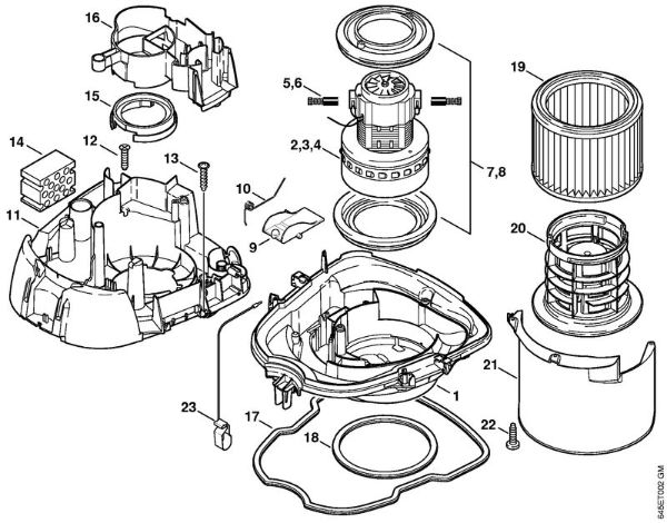 Aspiradores (SE) SE 121 Carcaça do motor, Motor eléctrico, Filtro da marca Stihl