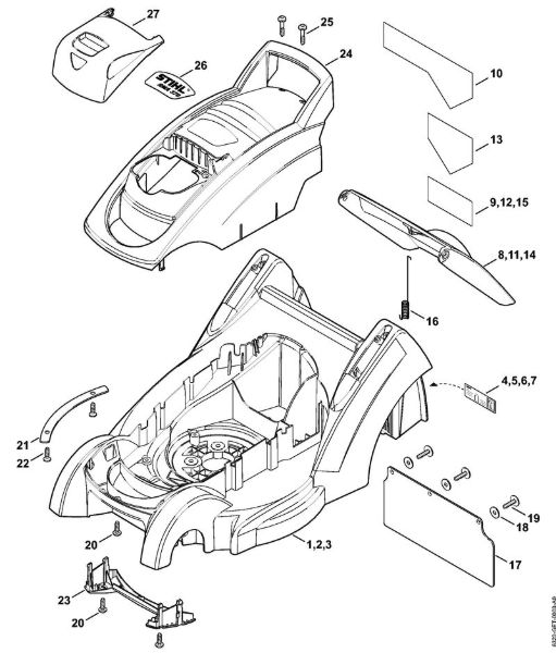Corta-relvas a bateria (RMA) RMA 370 Caixa, Cobertura do motor da marca Stihl