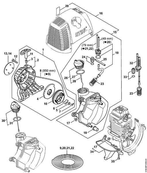 FC 100, FC 110 FC 110 Dispositivo de arranque, Tanque de combustível da marca Stihl