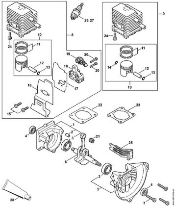 Cortadores de sebes (HL) HL 75 K Caixa da cambota, Cilindro da marca Stihl