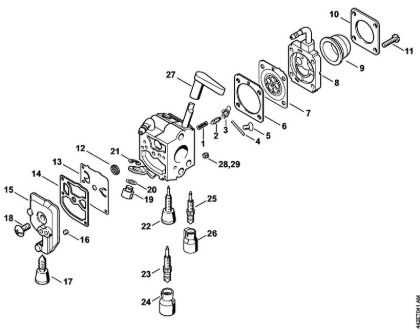 Corta-sebes (HS) HS 86 R Carburador C1Q-S225, -S218, -S196, -S197, -S105, -S111, -S115, -S116 da marca Stihl