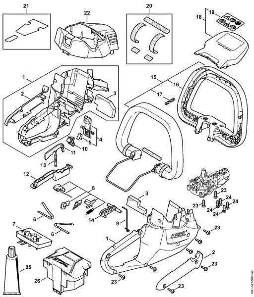 Corta-sebes alimentados a bateria (HSA) HSA 56 Cárter do motor, Módulo electrónico da marca Stihl