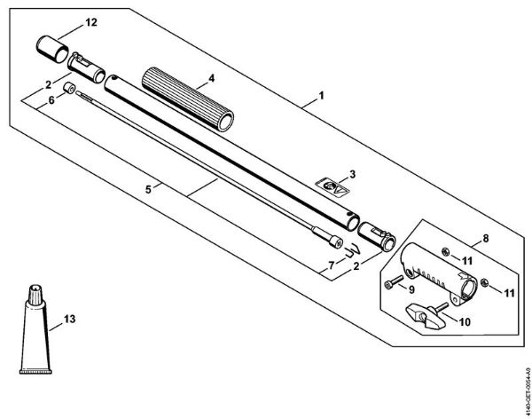 Motores combinados (KM) KM 55 R Prolongamento da haste 0,5 m HL-KM 0Â°, HL-KM 135Â°, HT-KM, SP-KM da marca Stihl