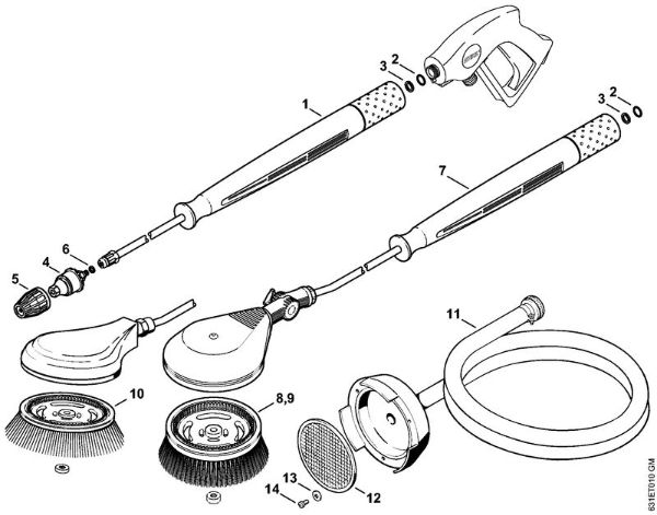 Lavadora de alta pressão a gasolina (RB) RB 301 Tubeira rotor, Escova rotativa lavagem, Mangueira de aspiração da marca Stihl
