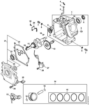 Lavadora de alta pressão a gasolina (RB) RB 600 Caixa da cambota, Pistão, Cambota, Sistema lubrificante da marca Stihl