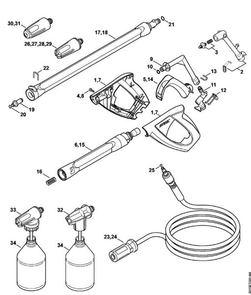 Lavadora de alta pressão eléctrica (RE) RE 129 PLUS Pistola, Tubo de pulverização da marca Stihl