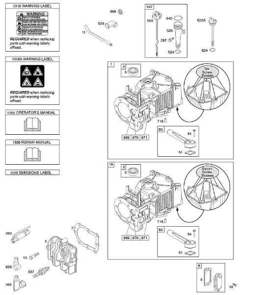 B&S - 09â  09T602-0127-H1 E - Cilindro, cabeça do cilindro, lubrificação, manual do utilizador, etiqueta de aviso da marca Stihl