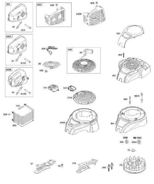 B&S - 10â  100602-0036-H8 C - Cárter do ventilador, escape, roda volante, motor de arranque por cabo tirante da marca Stihl