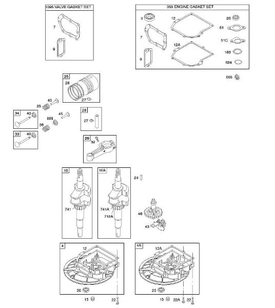 B&S - 10â  10T802-0198-H1 D - Veio de excêntricos, cobertura do cárter do bloco do motor/cárter do óleo, cambota, conjunto de juntas â€“ motor, conjunto de juntas â€“ válvula, êmbolo/segmentos/biela da marca Stihl