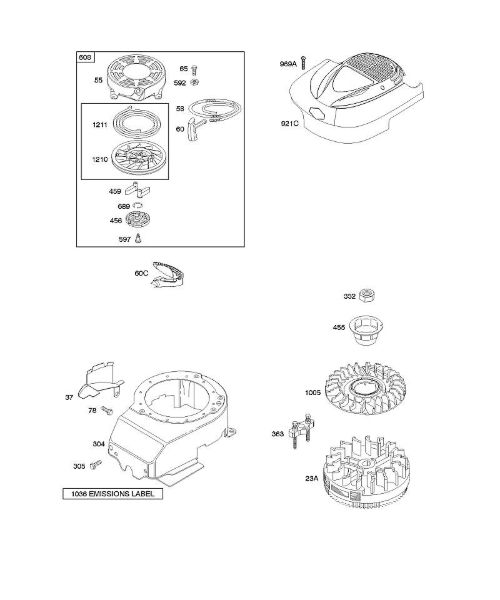 B&S - 12â  12X802-0115-E1 B - Cárter/resguardos do ventilador, volante do motor, motor de arranque de enrolamento da marca Stihl