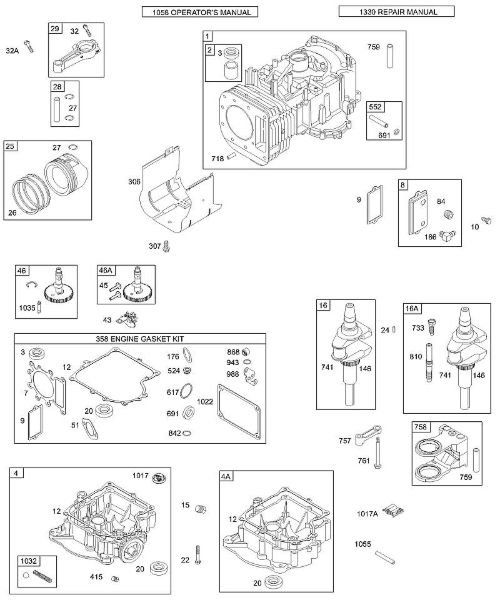 B&S - 28â  28S707-1149-E1 E - Cobertura do cárter do bloco do motor/cárter do óleo, cilindro, êmbolo/segmentos, biela da marca Stihl