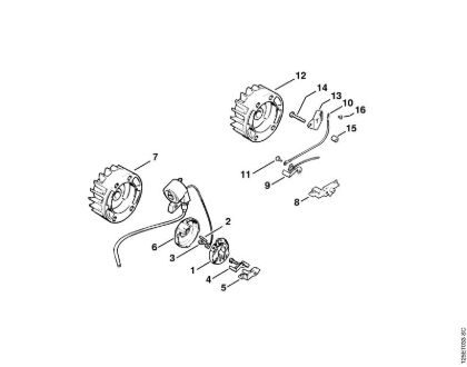 Moto-serras a gasolina (MS) 009 E Sistema de ignição (27.86), (25.84), (27.83) da marca Stihl