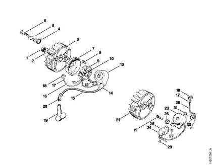 Moto-serras a gasolina (MS) 015 AV Sistema de ignição da marca Stihl