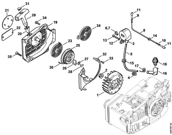 Moto-serras a gasolina (MS) 020 (1129) Dispositivo de arranque da marca Stihl