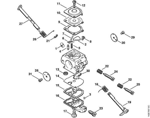 Moto-serras a gasolina (MS) 020 T Carburador C1Q-S16 020 T (17.1999) da marca Stihl