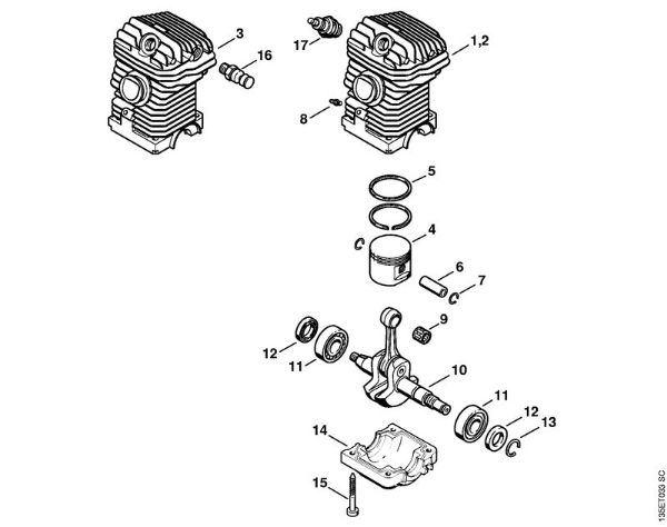 Moto-serras a gasolina (MS) 023 Mecanismo propulsor 023, 023 L da marca Stihl