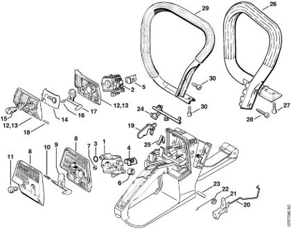 Moto-serras a gasolina (MS) 024 Filtro de ar, Accionamento de gás da marca Stihl