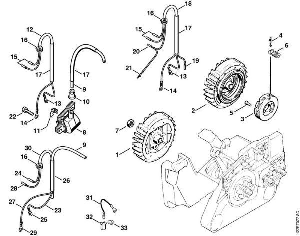 Moto-serras a gasolina (MS) 024 SW Sistema de ignição da marca Stihl