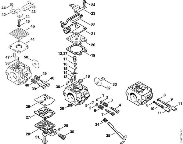 Moto-serras a gasolina (MS) 026 Carburador WT-427, WT-590, WT-195, WT-155 da marca Stihl