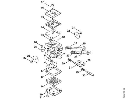 Moto-serras a gasolina (MS) 034 Carburador C3A-S19, C3A-S38 da marca Stihl