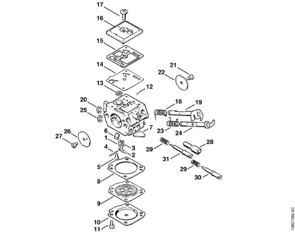 Moto-serras a gasolina (MS) 034 Carburador C3A-S19, C3A-S38 da marca Stihl