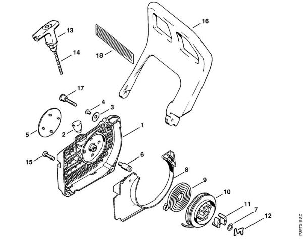 Moto-serras a gasolina (MS) 034 S Dispositivo de arranque da marca Stihl