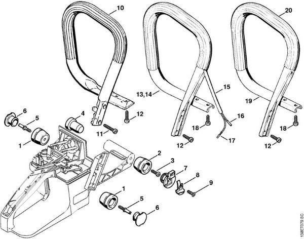 Moto-serras a gasolina (MS) 036 Arctic Sistema anti-vibratório, Tubo do punho da marca Stihl