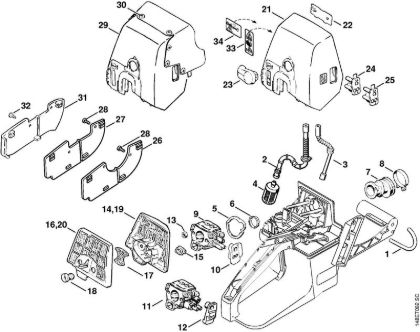 Moto-serras a gasolina (MS) 036 QS Cabeçote de aspiração, Filtro de ar da marca Stihl