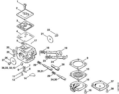 Moto-serras a gasolina (MS) 036 QS Carburador C3A-S31 da marca Stihl