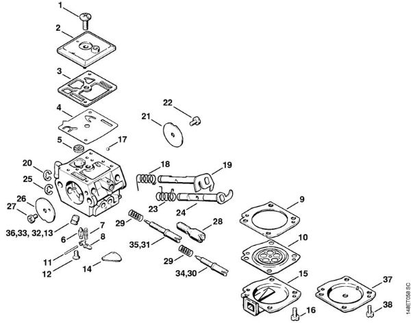 Moto-serras a gasolina (MS) 036 QS Carburador C3A-S31 da marca Stihl