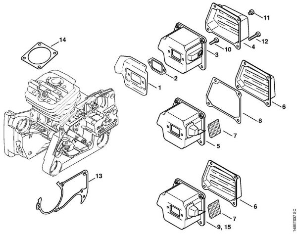 Moto-serras a gasolina (MS) 036 QS Silenciador da marca Stihl