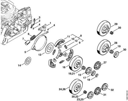 Moto-serras a gasolina (MS) 036 W Freio da corrente, Embreagem da marca Stihl