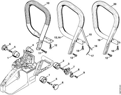Moto-serras a gasolina (MS) 036 W Sistema anti-vibratório, Tubo do punho da marca Stihl