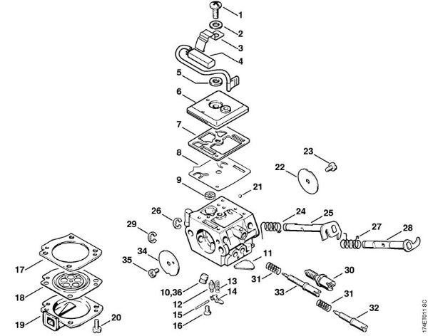 Moto-serras a gasolina (MS) 036 WVH Carburador C3A-S27 da marca Stihl