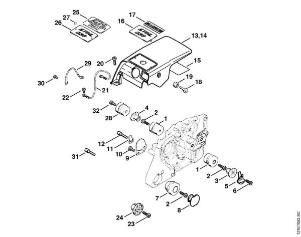 Moto-serras a gasolina (MS) 038 FB Cobertura da marca Stihl