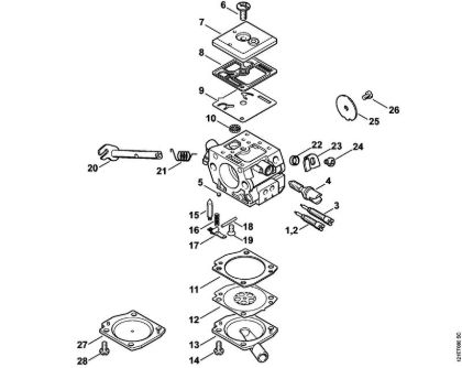 Moto-serras a gasolina (MS) 038 MRII Carburador C3-S148, C3-S149 da marca Stihl
