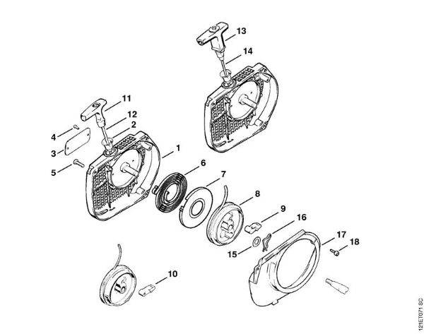Moto-serras a gasolina (MS) 038 W Dispositivo de arranque da marca Stihl