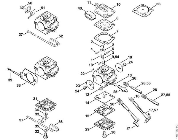 Moto-serras a gasolina (MS) 044 Carburador C3M-S5, S24, S5, S20, S22, S23 da marca Stihl