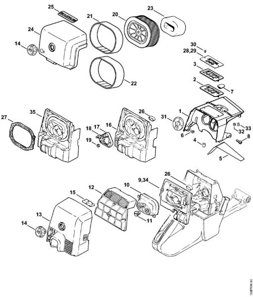 Moto-serras a gasolina (MS) 044 W Cobertura, Filtro de ar da marca Stihl