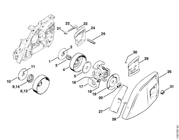 Moto-serras a gasolina (MS) 045 AVSE Carreto, Embreagem da marca Stihl