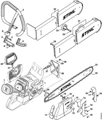 Moto-serras a gasolina (MS) 046 C Jogo de transf. Serra para bombeiros (27.2000), (31.2005) da marca Stihl
