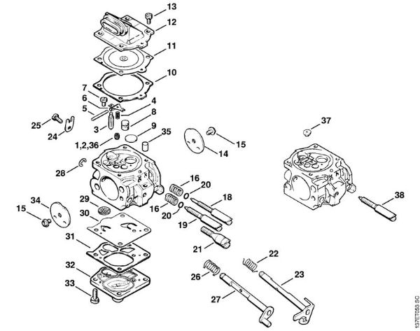 Moto-serras a gasolina (MS) 066 Carburador WJ-65, WJ-67, WJ-76 da marca Stihl