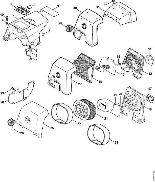 Moto-serras a gasolina (MS) 066 Cobertura, Filtro de ar   X 39 176 185 (01.98) da marca Stihl
