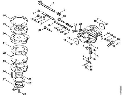 Moto-serras a gasolina (MS) 08 SE Carburador HL-166 da marca Stihl