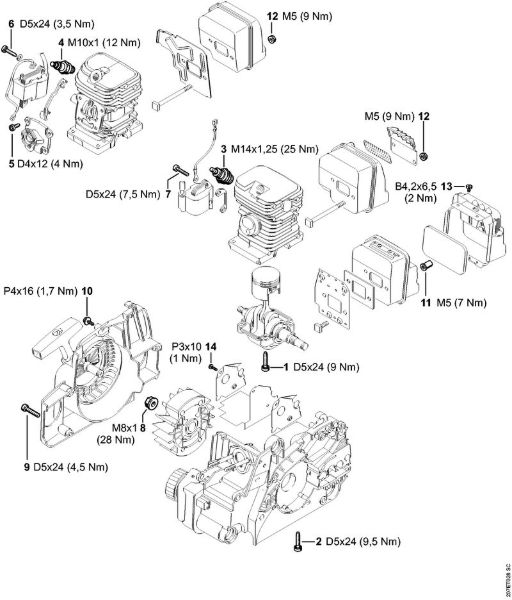 Moto-serras a gasolina (MS) MS 170 Binários de aperto da marca Stihl