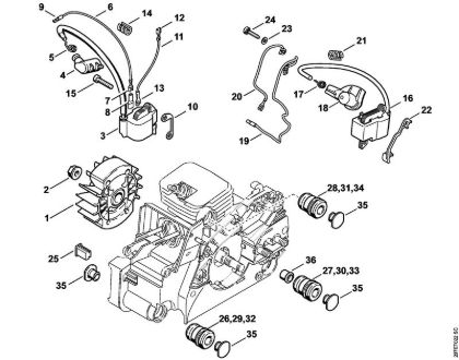 Moto-serras a gasolina (MS) MS 170 C-E D Sistema de ignição, Sistema anti-vibratório da marca Stihl