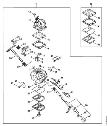 Moto-serras a gasolina (MS) MS 171 Carburador C1Q-S217 da marca Stihl